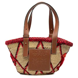 Borsa Tote LOEWE Small Raffia Animal Embroidered Anagram Beige