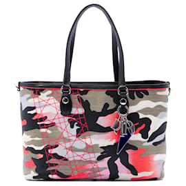 Tote Anselm Reyle Medium in tela camouflage grigio e rosa Dior