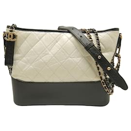 Borsa Chanel Medium Bicolor Gabrielle Hobo Crossbody in pelle di vitello invecchiata nera