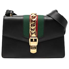 Borsa Sylvie Small in pelle di vitello Web nera Gucci