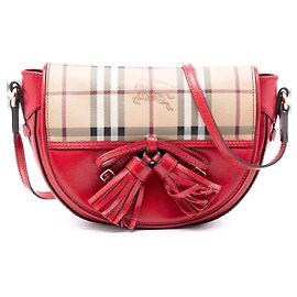 Burberry Maydown Umhängetasche aus rotem Lackleder und beschichtetem Canvas mit Haymarket Check