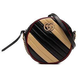 Borsa a tracolla rotonda Gucci Mini GG Marmont Matelasse in pelle Torchon nera