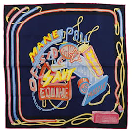 Lenço de seda Hermès Gavroche Chevaloscope Neon Pointille Azul 45 Scarves