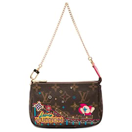 Borsa mini pochette accessori Louis Vuitton Monogram Vivienne Christmas Roller Coaster marrone