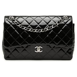 Chanel Jumbo Classic Patent Double Flap Schultertasche schwarz