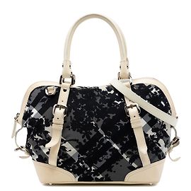 Borsa Foley Burberry Floral Beat Check in nylon e vernice grigio