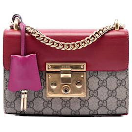 Borsa a tracolla Gucci Small GG Supreme con lucchetto beige