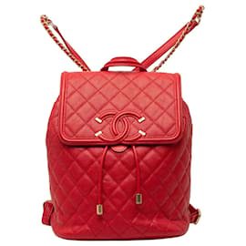 Roter Chanel gesteppter Caviar CC Filigran Rucksack