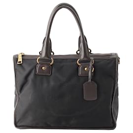 Borsa Satchel Prada Tessuto Canapa Logo nera