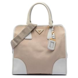 Borsa in tela Canapa con finiture in Saffiano beige Prada