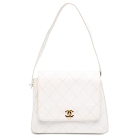 Borsa a tracolla Chanel CC in caviar trapuntato bianco