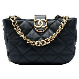 Borsa Hobo Chanel CC in agnello trapuntato nero con catena