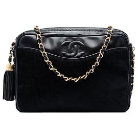 Black Chanel CC Ponyhair and Leather Tassel Camera Bag