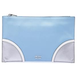 Blue Prada Tricolor Saffiano Clutch