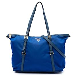 Blauer Prada Saffiano Trimmed Tessuto Zip Top Convertible Tote Satchel