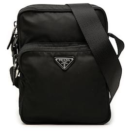 Borsa a tracolla con zip Prada Tessuto nero