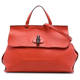 Bolso satchel diario de piel de becerro Bamboo de gran tamaño naranja Gucci