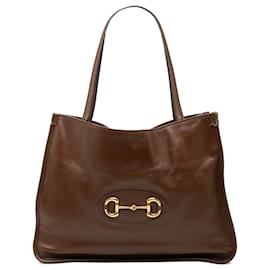 Tote Gucci Medium Leather Horsebit 1955 marrone