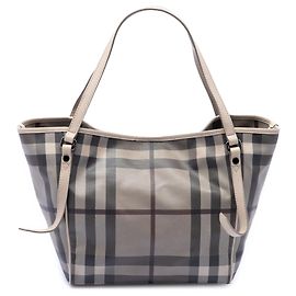 Tote Canterbury in tela rivestita Small Smoke Check grigio Burberry