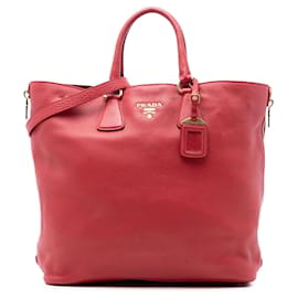 Borsa Shopper Tote Satchel Prada Vitello Daino rossa con zip laterale