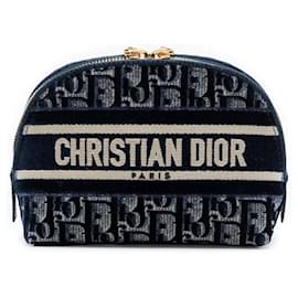 Pochette cosmetici Dior in velluto Oblique blu