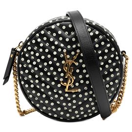 Bolsa Camera Round em couro de vitelo Chevron com estampa de bolinhas preto Saint Laurent