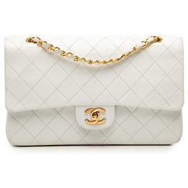 Borsa a tracolla Chanel Medium Classic Lambskin Double Flap bianca