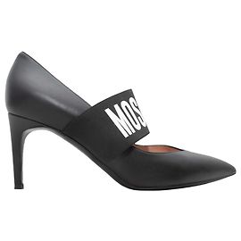 Décolleté Mary Jane Moschino con punta a punta e cinturino con scritta neri Taglia 37