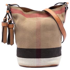 Borsa bucket Ashby in tela Mini Mega Check marrone Burberry con nappa