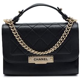 Borsa Chanel Small Quilted Grained Calfskin Label Click Flap Nera