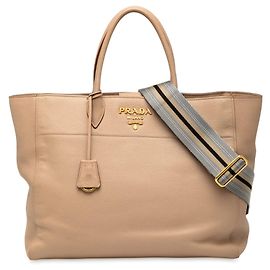Borsa Tote Convertibile Aperta Prada Vitello Phenix marrone