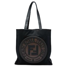 Schwarzer Fendi Canvas Logo Patch Tote