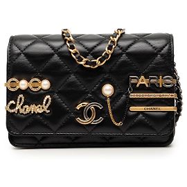 Borsa a tracolla Chanel Mini CC Quilted Lambskin Coco Clips Wallet on Chain nera