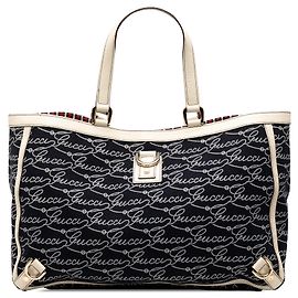 Blaue Gucci 85th Anniversary Canvas Logo Abbey D-Ring Tote
