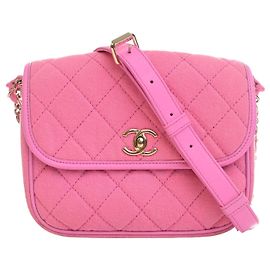 Borsa a tracolla Chanel Small CC in denim trapuntato rosa