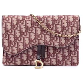 Portafoglio con catena e borsa a tracolla Saddle in tela Dior Oblique rossa