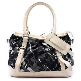 Borsa satchel in nylon e vernice Burberry con motivo floreale e Beat Check grigio