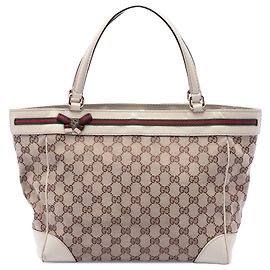 Tote Mayfair em GG Canvas Web branco Gucci