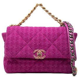 Borsa Chanel Large Tweed 19 con patta rosa