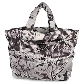 Tote imbottito stampato in nylon Re Prada grigio