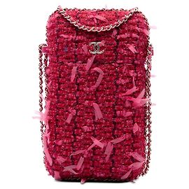 Pink Chanel Tweed Chain Around Phone Holder Crossbody Bag