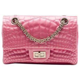 Borsa a tracolla Chanel Coco Croc Reissue 2.55 Double Flap in raso trapuntato rosa 224