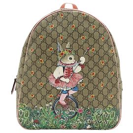 Beige Gucci Yuko Higuchi Childrens GG Supreme Rabbit Backpack