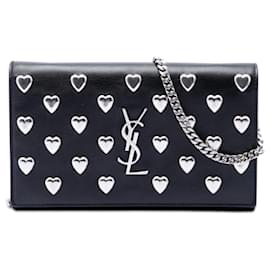Borsa a tracolla Kate con monogramma e cuori borchiati in pelle di vitello nera Saint Laurent Medium