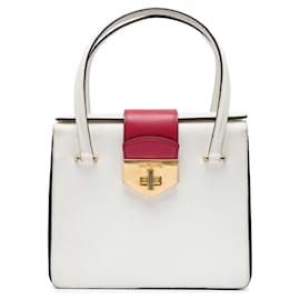 Mini borsa a mano Prada Mini Saffiano con chiusura Turnlock bianca