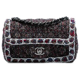 Borsa a tracolla Chanel Mini Rectangular Classic in tweed intrecciato con patta singola nera