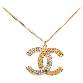 Chanel CC gesteppte Anhänger-Halskette mit Strass und Goldbeschichtung
