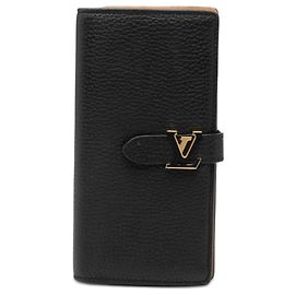 Cartera vertical larga Louis Vuitton Taurillon Capucine negra