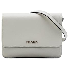 Weiße Prada Saffiano Wallet Crossbody Bag mit Riemen
