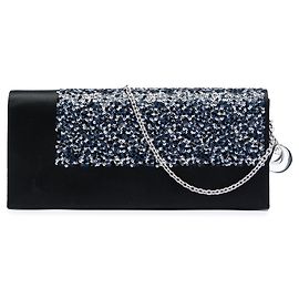 Clutch Dior in raso e paillettes nere con tracolla a catena